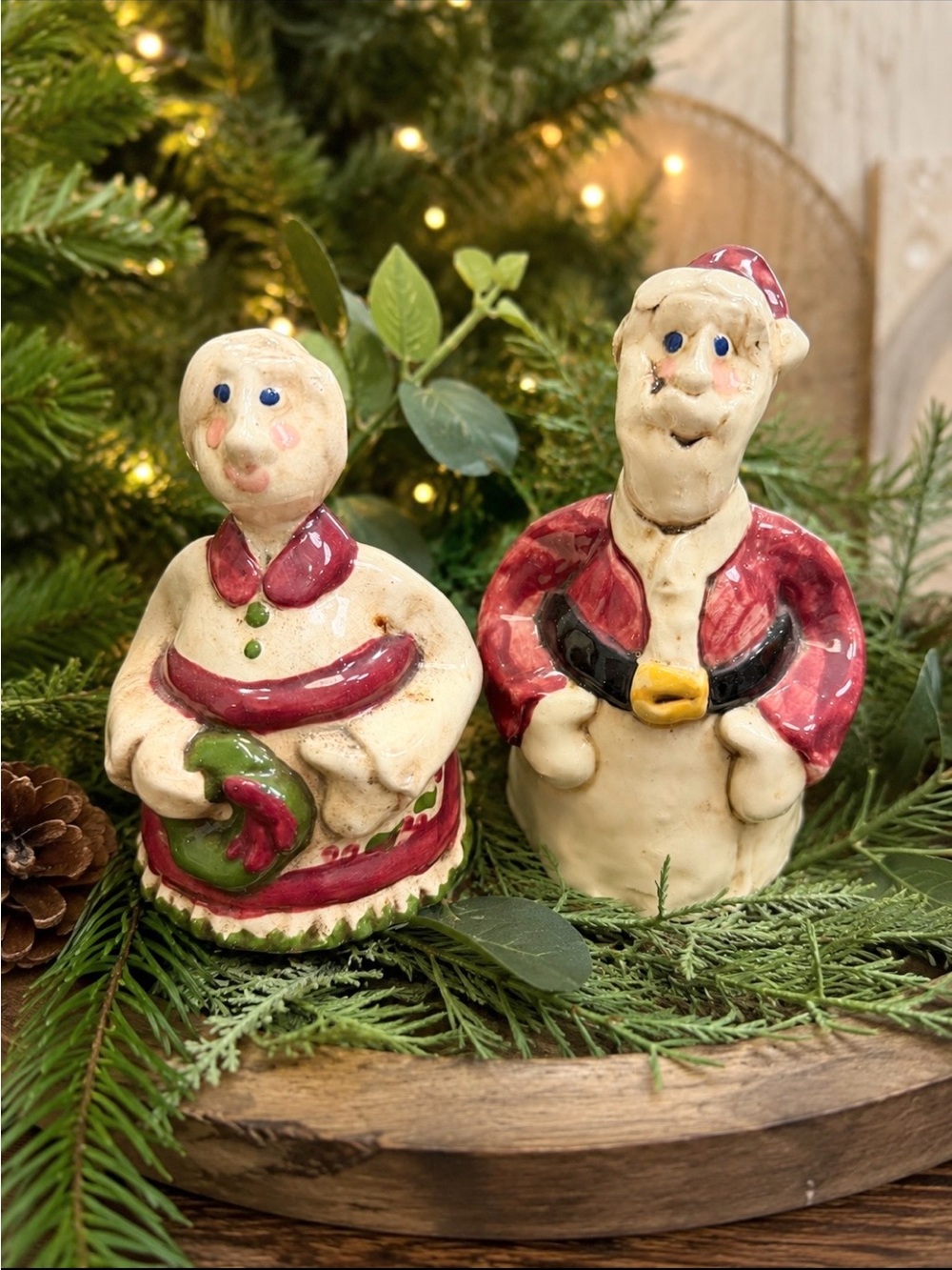 Vintage Santa Mrs. Claus Pottery Rustic Holiday Figurines. Whimsical | Kitschy